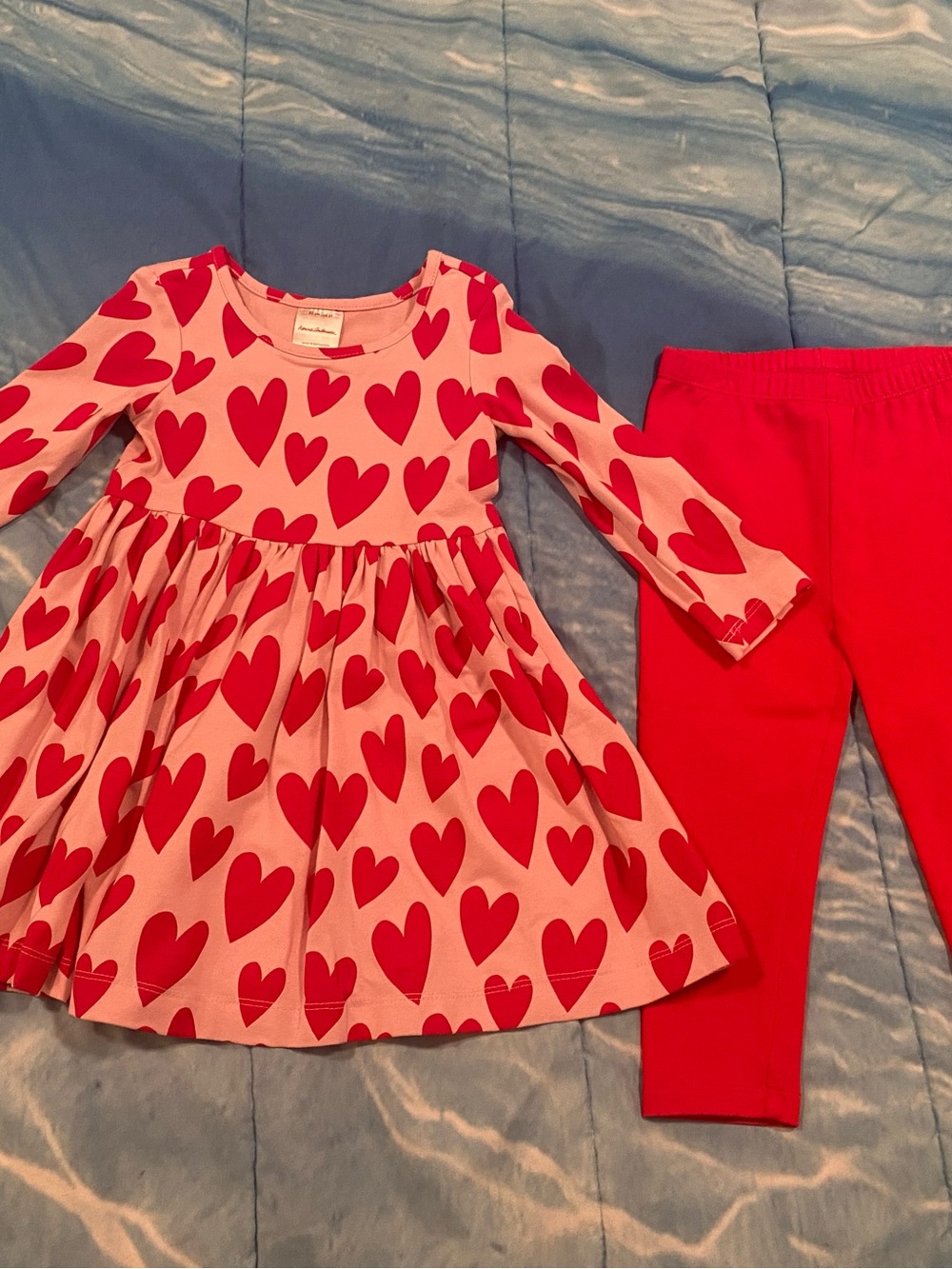 Hanna Andersson Pink Dress with Red Heart Print & Red Leggings